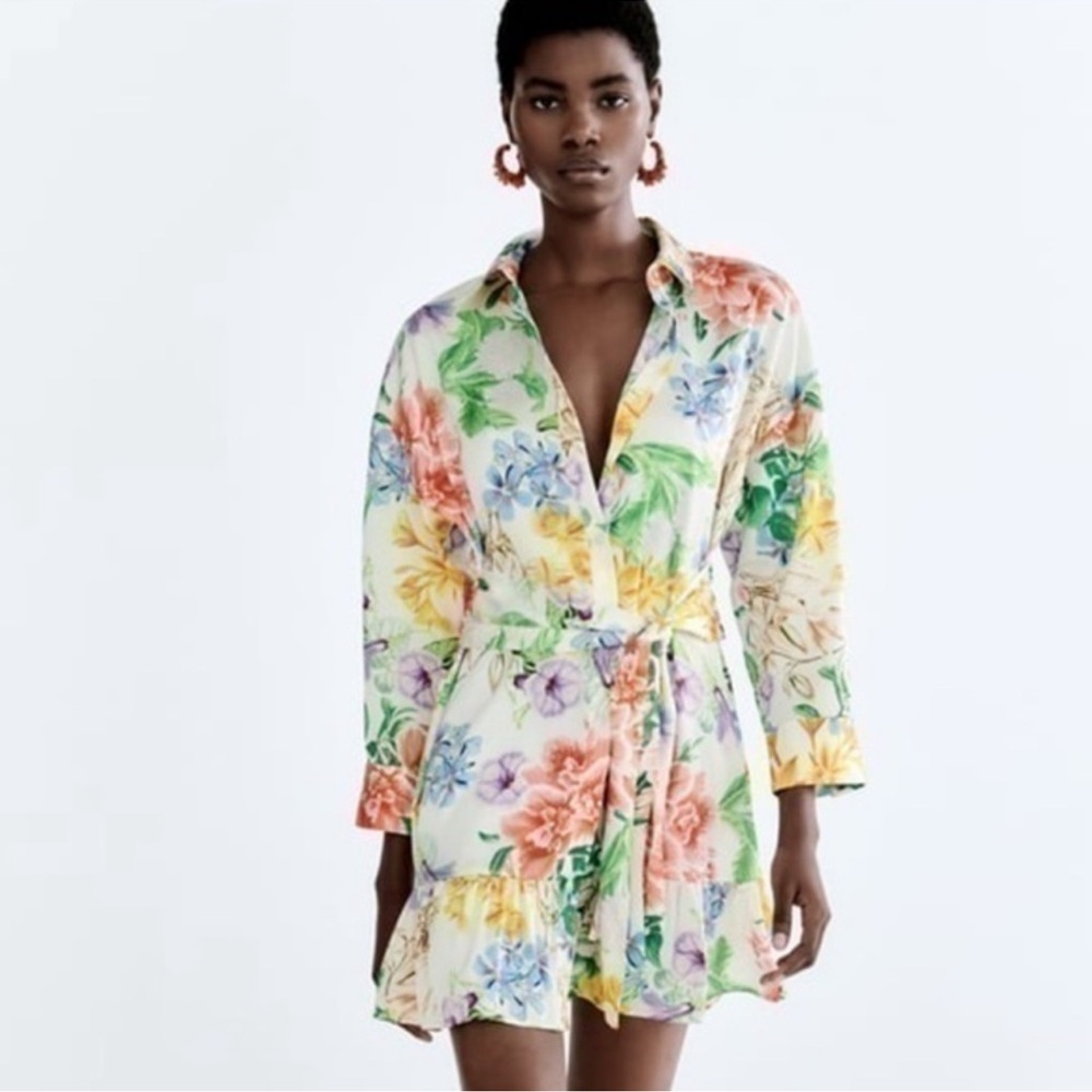 Zara Floral Long Sleeve Dress - Multicolor